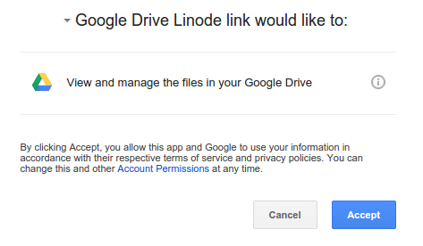 The permission request screen from google. The permission request screen from google.
