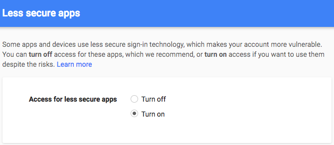 Enable “Less Secure Apps”