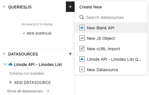 Menu for creating a query for the example application Menu for creating a query for the example application
