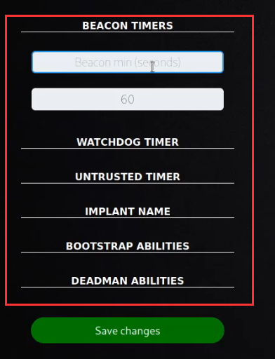 Caldera default agent settings form Caldera default agent settings form