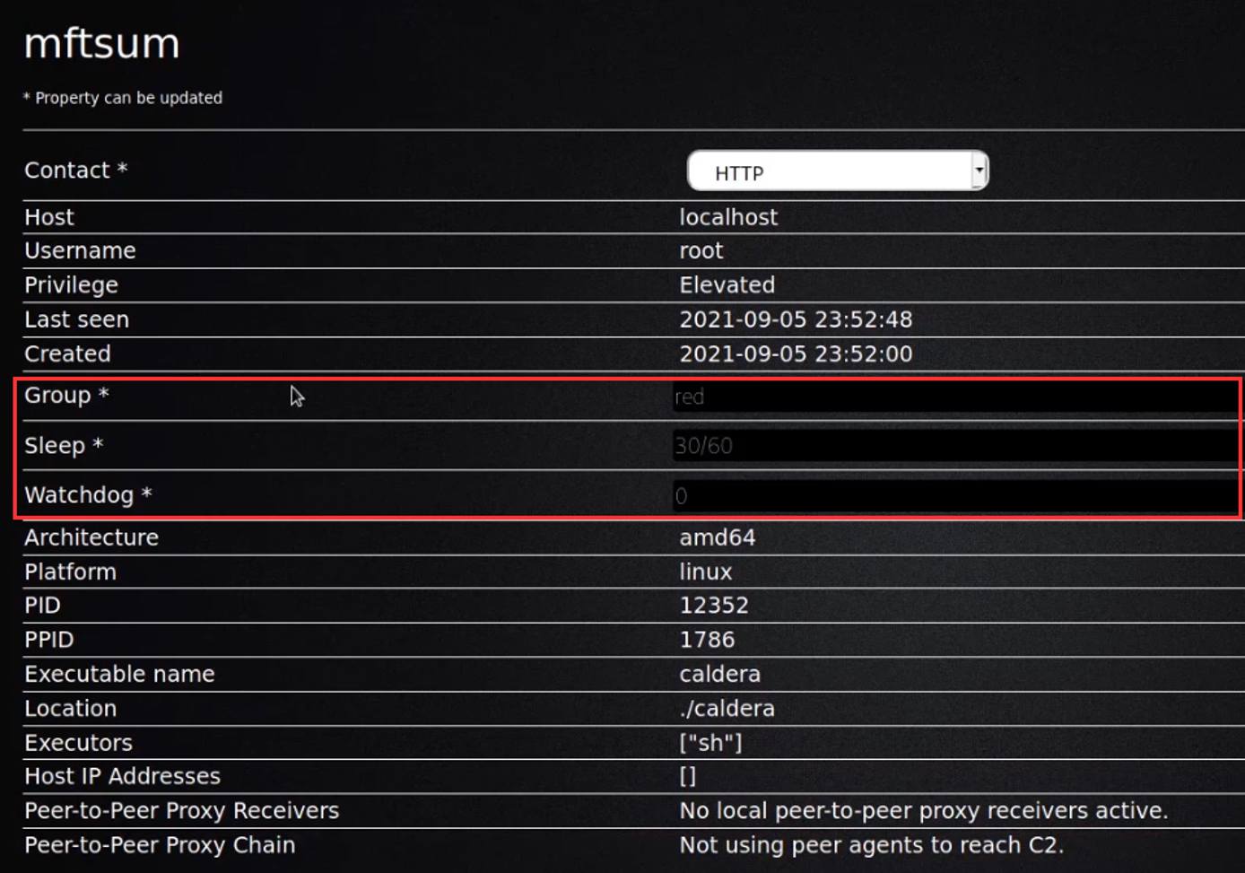 Caldera per-agent settings form Caldera per-agent settings form