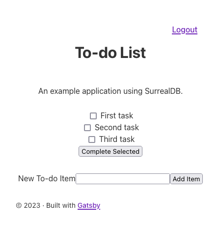 Example application listing to-do items Example application listing to-do items