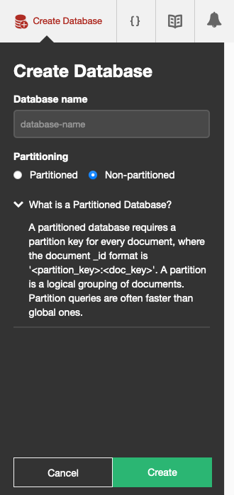 Fauxton menu for creating a database Fauxton menu for creating a database