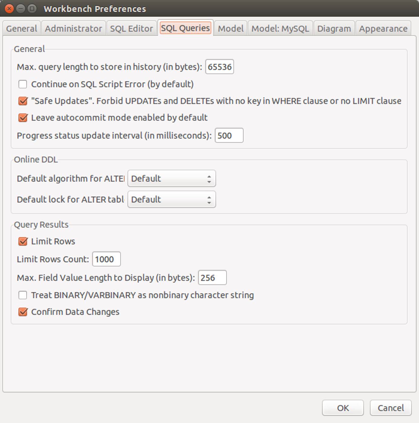 The SQL Queries configuration page The SQL Queries configuration page