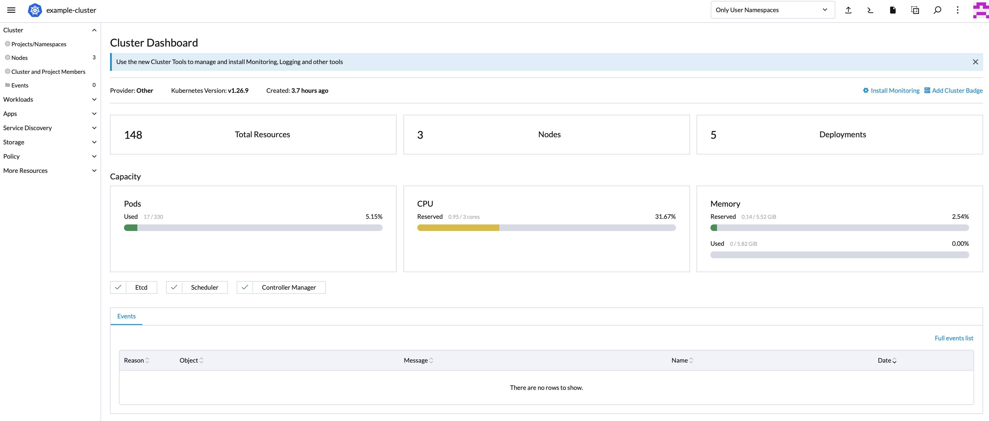Rancher cluster dashboard Rancher cluster dashboard