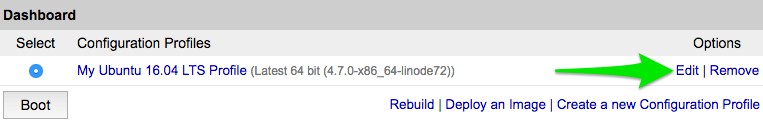 Select Edit to modify your Configuration Profile