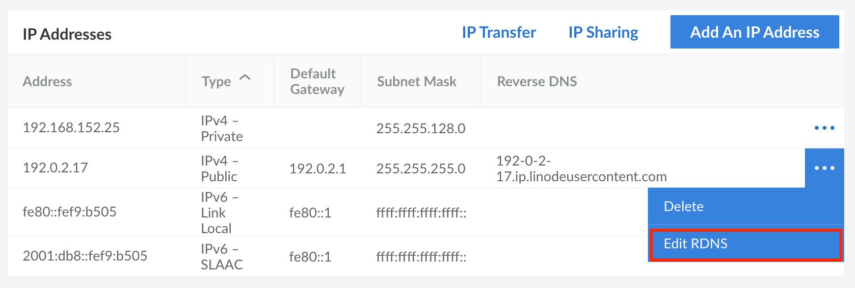 Select Edit RDNS option from the IP address menu. Select Edit RDNS option from the IP address menu.