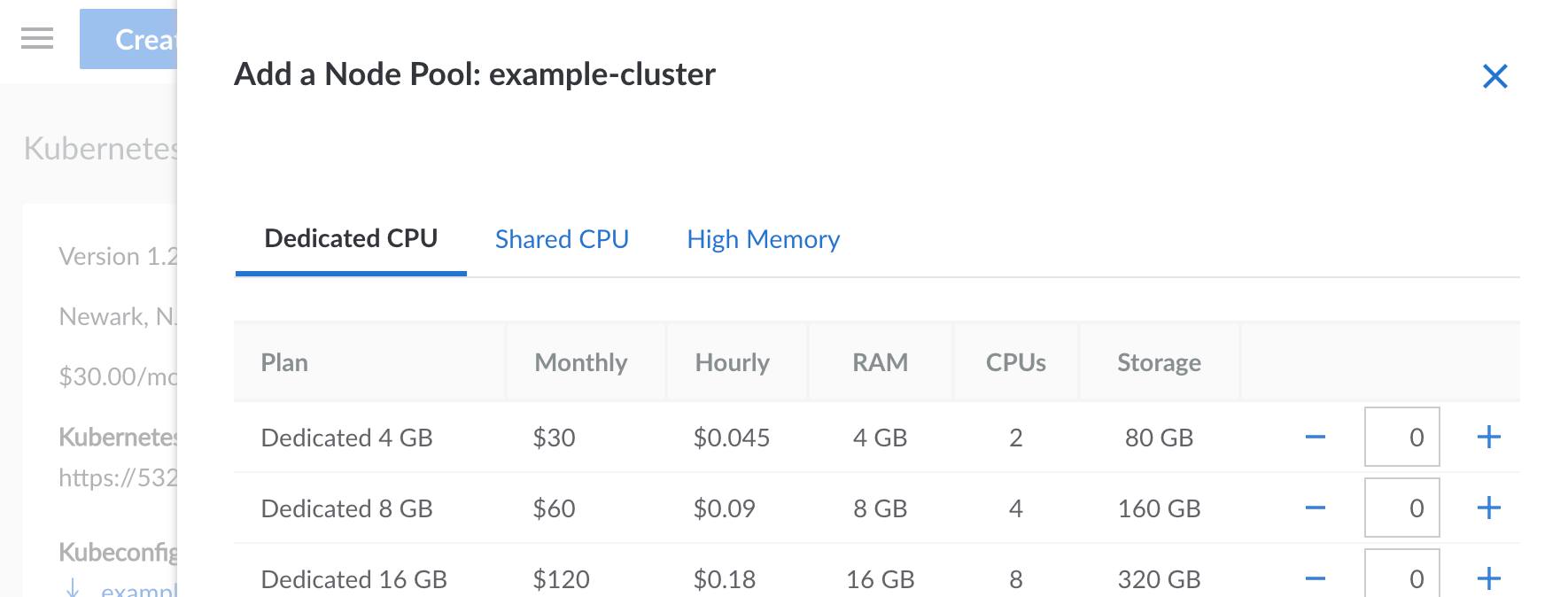 Screenshot of the Add Node Pool panel in Cloud Manager Screenshot of the Add Node Pool panel in Cloud Manager